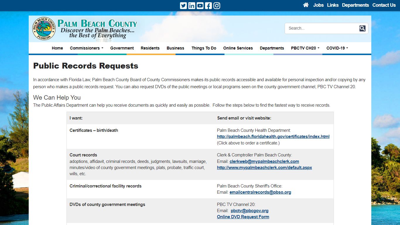 Public Records Requests - Palm Beach County, Florida
